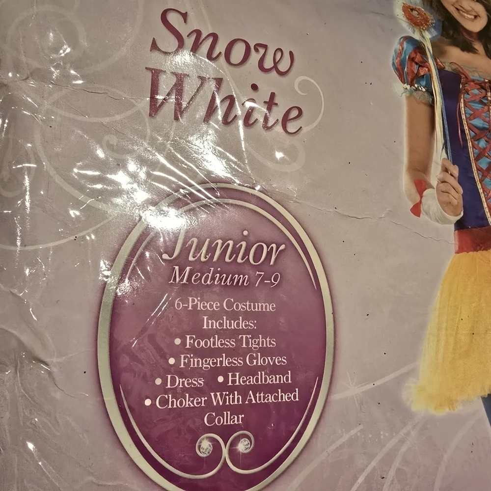Disney JR Ladies Snow White 6 PIECE Costume Medium 7 - 9 Cosplay Halloween New.